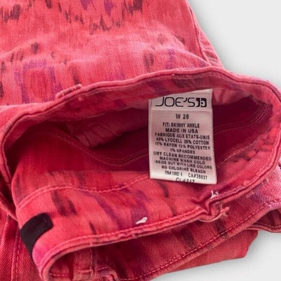 Joe’s Jeans Skinny Red Pink Patterned Pants Sz 26 Skinny Ankle - Picture 3 of 7